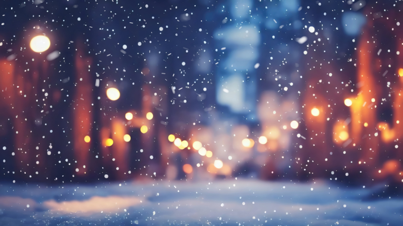 Christmas lights on a snowy street in Ferndale